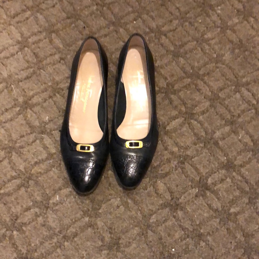 Ferragamo black low heels size 9 B